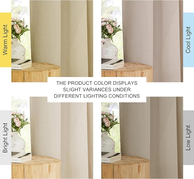 NICETOWN Thick Flax Linen Curtains for Living Room, Rustic Grommet Semi Sheer Privacy Assured Linen Blend Drapes with Light Filtering for Living Room/Bedroom, Angora, W55 x L96, 1 Pair