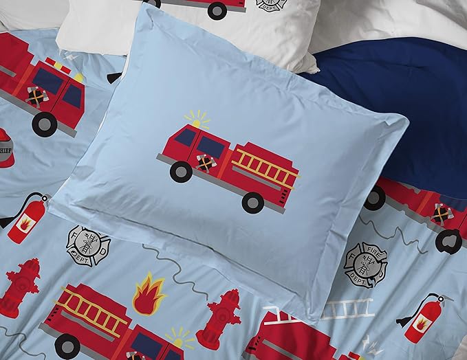 Jay Franco Trend Collector Go Fire Truck Go 5 Piece Twin Bed Set - Includes Comforter & Sheet Set - Super Soft Fade Resistant Microfiber Bedding
