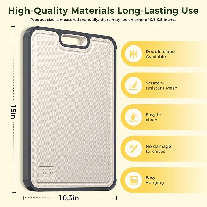 Titanium Cutting Board for Kitchen, Cutting Board Double Sided Food Grade, Pure Titanium/PP, Easy to Clean Large Size 15”×10.3”