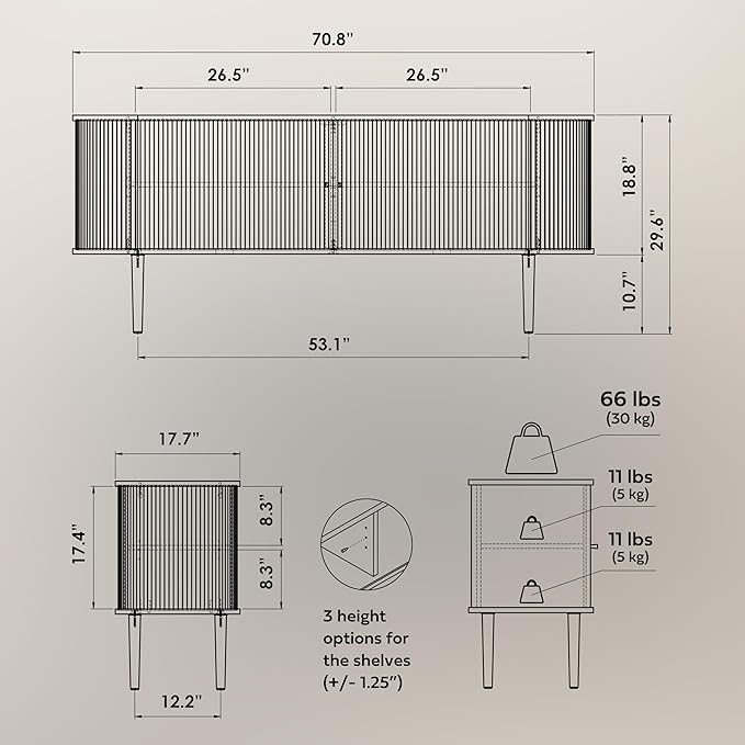 WERMO 71’’ Black Sideboard Cabinet with Doors and Shelves - Black Cabinet for Living Room, Bedroom, Entryway and Office Credenza. Kitchen Buffet, Modern Media Console Table with Storage (Black Oak)