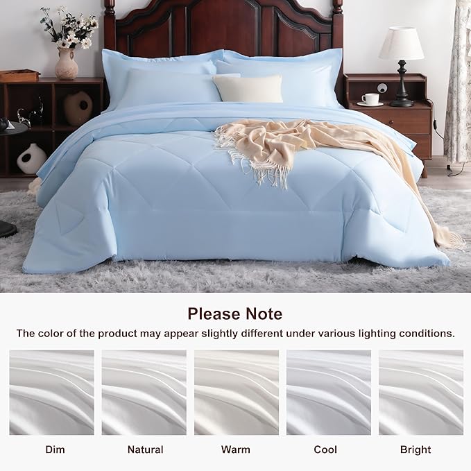 NTBAY King Comforter Set with Sheets, 7 Pieces Soft and Breathable King Bedding Set, Bed in a Bag, Down Alternative Comforter Set Solid Color All Season, King Bedding Set, Aqua