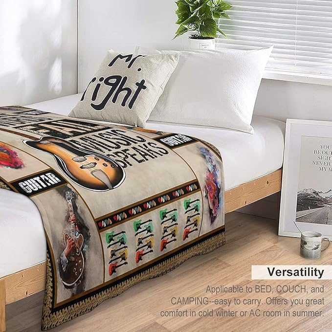 Guitar Blanket Guitar Gifts for Boys Men Music Throw Blanket for Kids Adults Soft Warm Cozy Fleece Blanket for Couch Sofa Bed 60"x80"