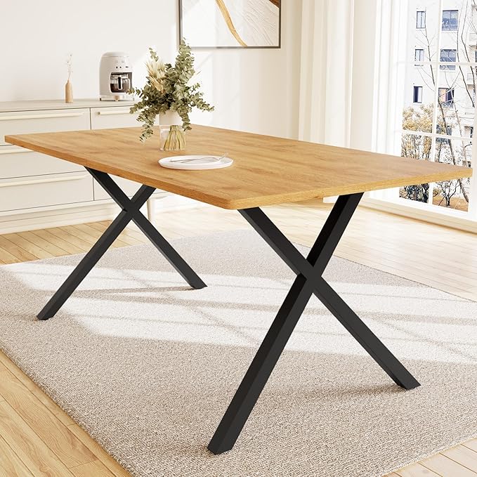 63" Modern Dining Table for 6 People, Large Rectangle Kitchen Table with X-Shaped Legs, Industrial Dining Room Furniture for Dinner, Apartment, Oak
