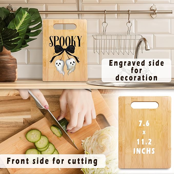 SPBL&L Halloween Ghost Cutting Board, Halloween Gifts for Women, Ghost Kitchen Decor, Coquette Bow Spooky Ghosts Decorative Bamboo Cutting Chopping Board for Kitchen