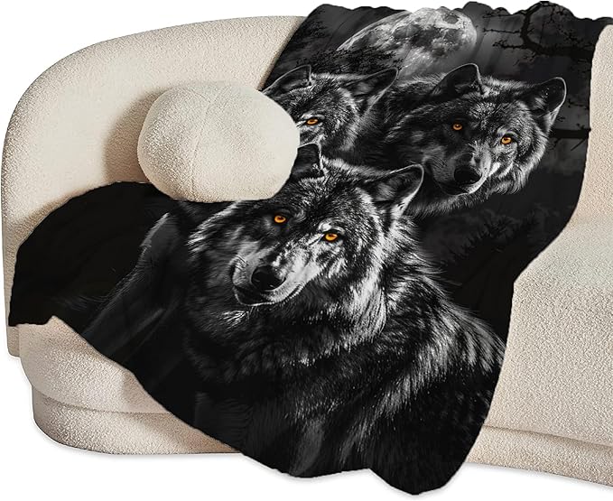 Wolf Throw - Animal Fleece Blanket for Girls, Women, Men & Boys - Soft, Warm & Cozy - 50"x40"