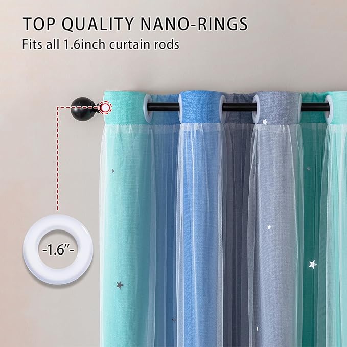 XiDi Dream Star Blackout Curtains for Kids Rooms Girl Princess Curtain for Daughter Bedroom Window (Blue Green Grey, W34 X L72)