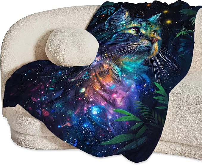Fantasy Cat Throw - Soft, Warm & Cozy Fleece Blanket for Couch, Sofa & Bed - 50"x40"