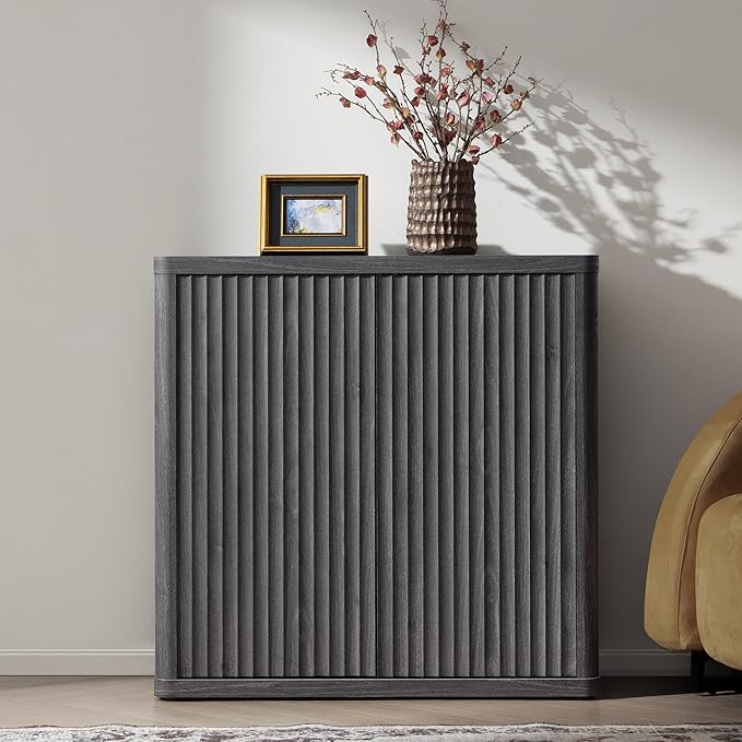 SICOTAS Buffet Cabinet with Storage 34.6" Sideboard Accent Modern Credenza with Doors & Shelves Fluted Tall Media Console Mid Century Coffee Bar Table for Living Room Kitchen Dining Room Hallway