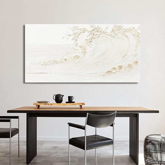Canvas Wall Art Decor Modern Wall Art Pictures for Living Room Canvas Art Wall Decor Modern White Wall Art Prints Silent Waves Large White Artwork for Walls Bedroom Office Kitchen Wall Decor 24" X 48"
