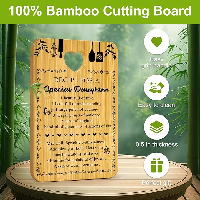 Daughter Gift Bamboo Decorative Cutting Board Decor Kitchen Gifts for Christmas Cheese Boards Unique Birthday Gift Wood Serving Board Xmas Presents