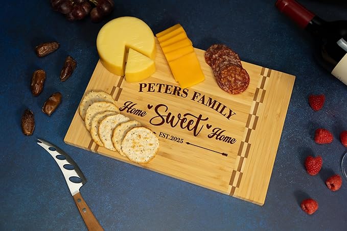 Personalized Home Sweet Home Cutting Board – Custom Engraved Wooden Board – Housewarming Gift, New Home Gift, Realtor Closing Gift, Wedding, Anniversary, Christmas, Bridal Shower Present