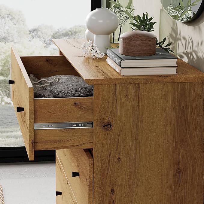 WAMPAT Dresser with 6 Drawers, Bedroom 70.8" Wide Wooden Chest of Drawers, Modern Dressers Closet Storage Organizer w/Solid Wood Legs for Living Room, Kids Room, Nursery, Oak Brown