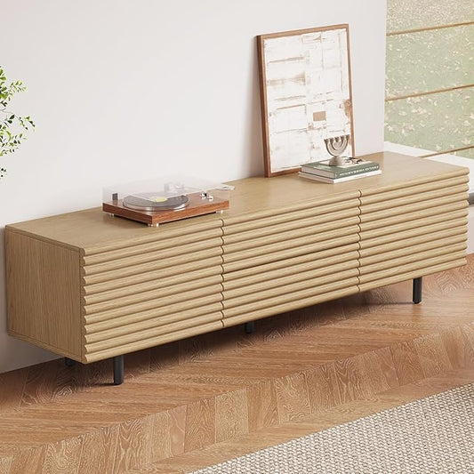 Mid-Century Modern Television Stand, Media Console with Storage Doors, Entertainment Center for TVs up to 60 Inch, Fluted TV Consoles for Living Room,Bedroom