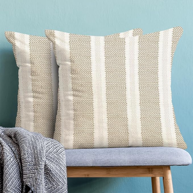 Tan Khaki Polka Dot Pillow Covers 18 x 18 Set of 2 Boho Striped Decorative Throw Pillows Modern Abstract Geometry Decor Outdoor Pillow Cases Linen Cushion Cases for Sofa Couch Living Room