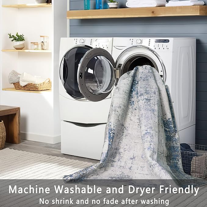 vivorug Runner Rug 2'x7' Machine Washable Non-Slip Runners for Hallways Kitchen Entryway Laundry Room Modern Abstract Carpet Hallway Runner Grey/Navy