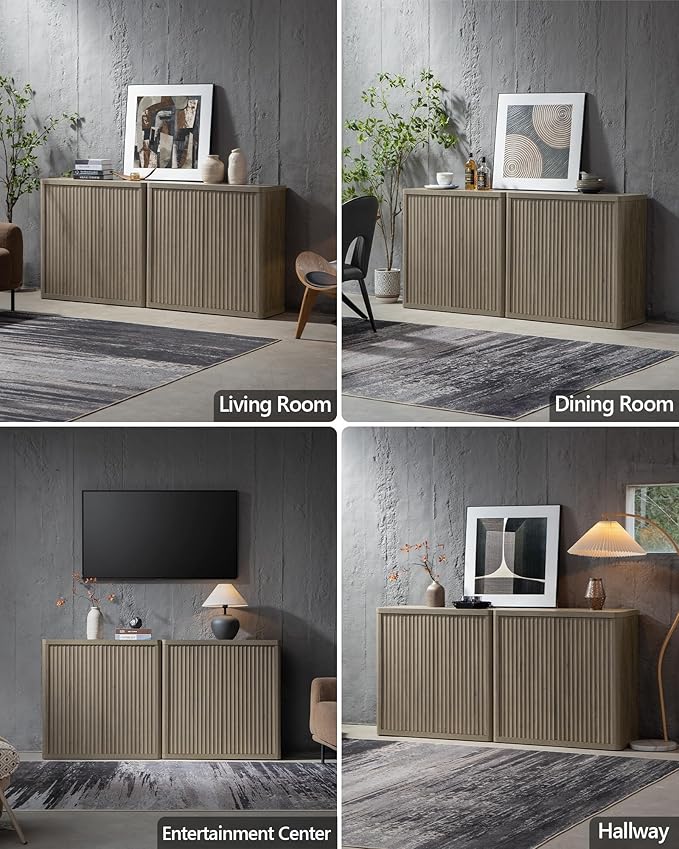 SICOTAS Buffet Cabinet with Storage 69.2" Sideboard Accent Modern Credenza with Doors & Shelves Fluted Tall Media Console Mid Century Coffee Bar Table for Living Room Kitchen Dining Room Hallway