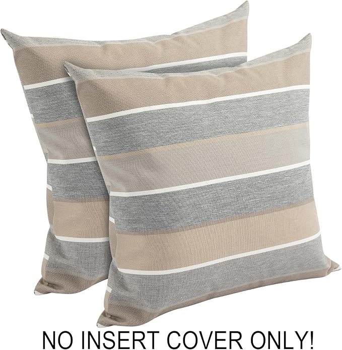 Waterproof Outdoor Throw Pillow Covers Set of 2,Home Decor for Garden Patio Furniture,Couch,Sofa 18 x18 Inch Decorative Pillows Cover Only,NO Insert(Gray Stripe)