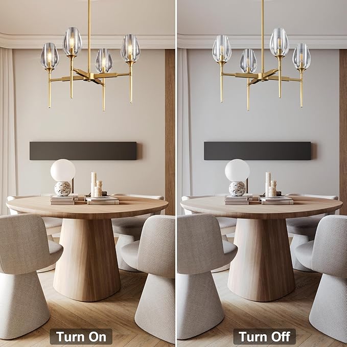 Gold Chandelier Light Fixture Kitchen and Dining Table, 4-Lights Modern Chandeliers for Dining Room, 28" Farmhouse Kitchen Pendant Lights Over Table, Crystal Wagon Wheel Chandelier(Bulbs Included)