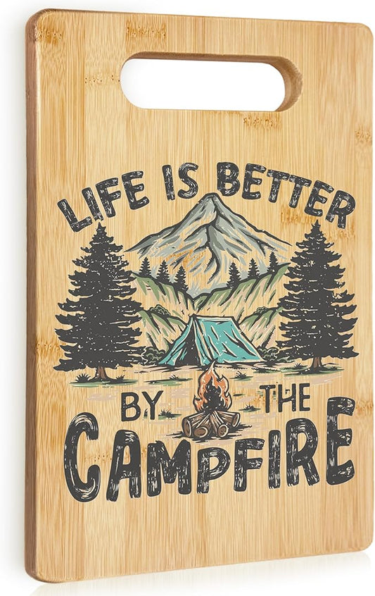 Camping Gifts Cutting Chopping Board, Camper Gifts for Women Men, Gifts for RV Campers, Camping Decor for Camper, Life is Better by the Campfire Bamboo Cutting Boards for Kitchen