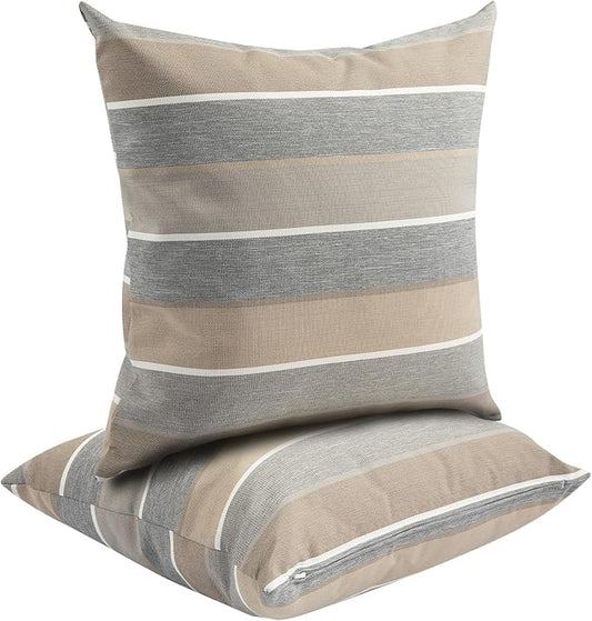 Waterproof Outdoor Throw Pillow Covers Set of 2,Home Decor for Garden Patio Furniture,Couch,Sofa 18 x18 Inch Decorative Pillows Cover Only,NO Insert(Gray Stripe)