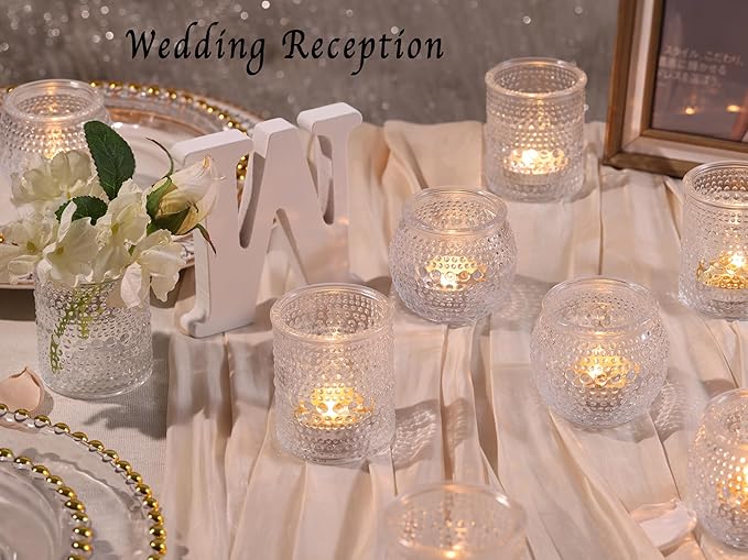 16 Pcs Assorted Clear Votive Candle Holders- Glass Tealight Candle Holder for Wedding Table Decor, Small Candle Holders Bulk for Fall, Thanksgiving, Christmas, Wedding Party Decor