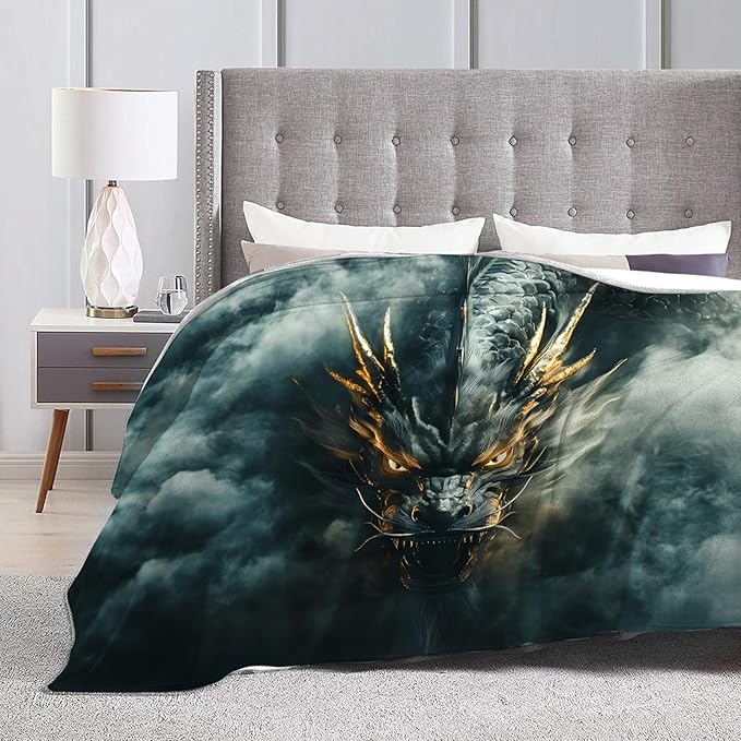 Tijuboni Chinese Dragon Throw Blanket Black Dragon Gifts for Men Women Girls Boys Kids Adults Soft Flannel Fleece Blanket for Couch Sofa Bed Home Decor 50"x60"
