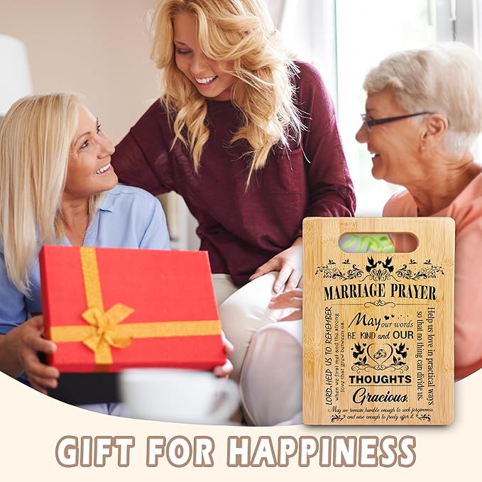 Christian Wedding Gifts for Couples 2025 - Bride and Groom, Newlyweds, Just Married, Honeymoon - Marriage Prayer Bamboo Cutting Board for Kitchen