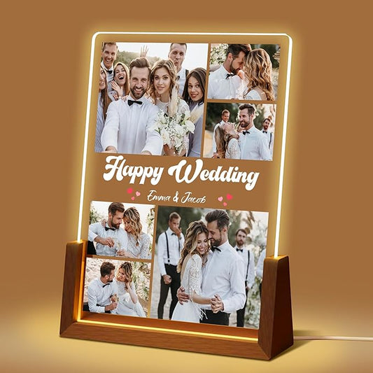 Personalized Christmas Valentines Couple Gifts For Him Her, Custom Light Up Picture Frame With Photo, LED Night Light Customized Anniversary Birthday Gifts For Boyfriend Girlfriend Women Men