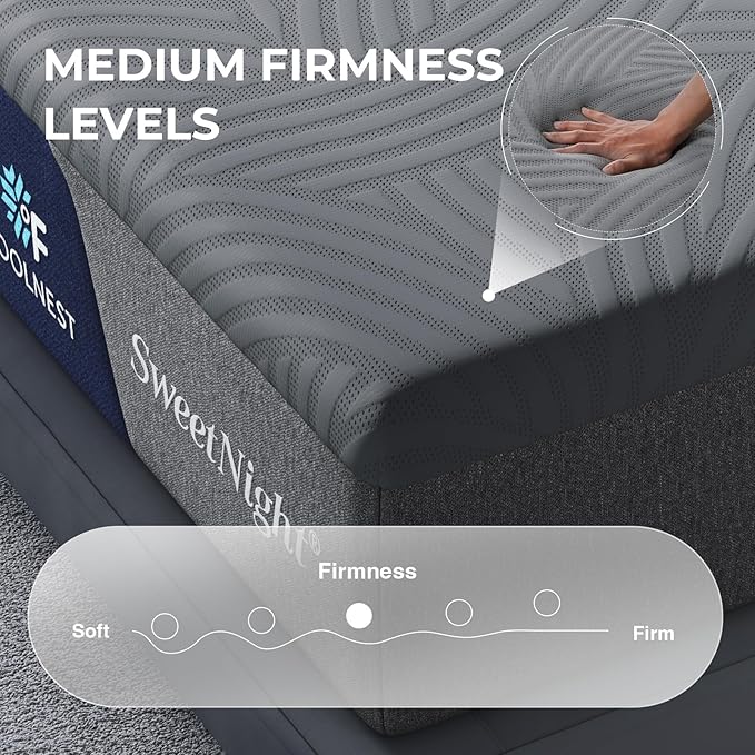 Sweetnight CoolNest 12 Inch Queen Mattress, Cooling Memory Foam Queen Size Mattress for Cool Night Sleep, 5-Zone Ergo Support for Pressure Relief, Medium, CertiPUR-US Certified
