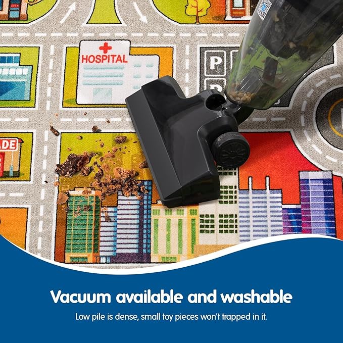 Booom Jackson Kids Rug - 4.9x6.6ft Colorful Non-Slip Traffic Playmat for Playroom & Classroom - Blue Race Track Mat