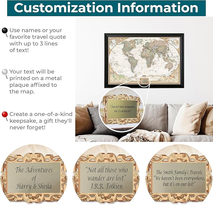 Push Pin Travel Maps Customizable Wall Art - Executive World - Solid Wood Cherry - Personalized Framed Pin Map, Includes 150 Pins - Handcrafted in USA - 27.5" x 39.5"