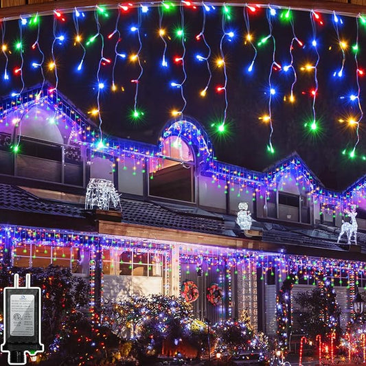 132FT 1332 LED Outdoor Christmas Lights - 296 Ice Drops, 12 Pro Modes with Timer Memory & Brightness, Waterproof Hanging Ice String Light for Holiday Wedding Garden Fence House Decor (Multicolor)