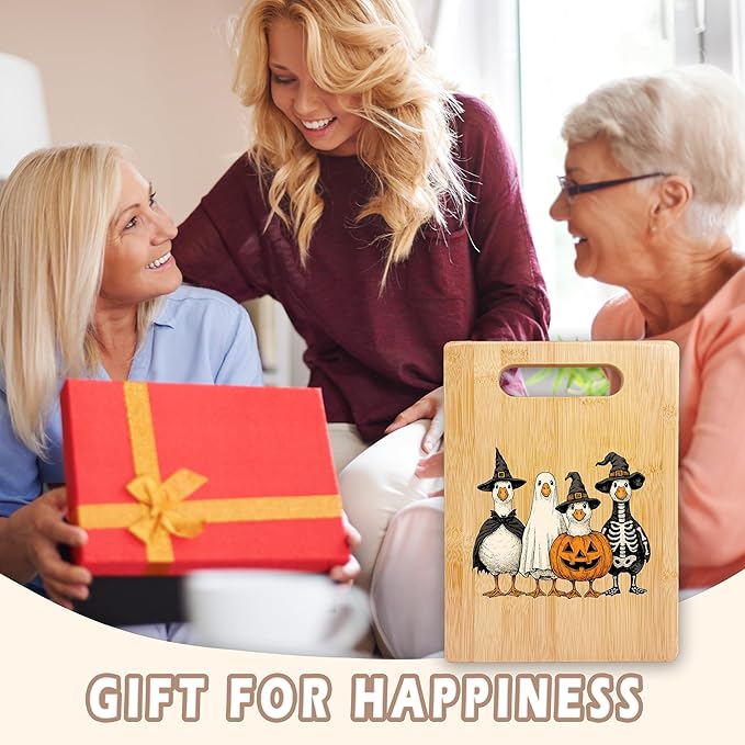 SPBL&L Halloween Gothic Goose Cutting Board, Goose Gifts, Halloween Kitchen Decor, Funny Witchy Pumpkin Ghost Geese Decorative Bamboo Cutting Chopping Board for Kitchen