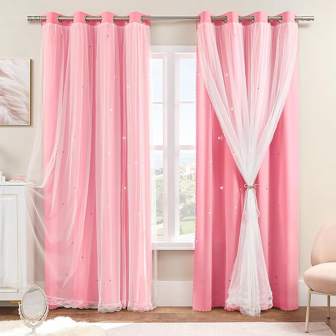 XiDi Pink Curtains for Bedroom Decor, Girls Room Blackout Curtains, Kids Room Darkening Curtains, 1 Panel