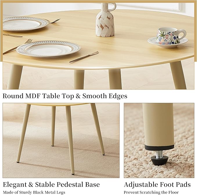 43.3 Inch Cream Round Dining Table for 4, Space-Saving Dinette Perfect for Kitchen Dining Living Room(Cream Table)