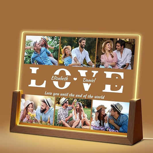 Personalized Couple Gifts, Custom Light Up Picture Frame With Photo, LOVE LED Photo Frames Night Light, Customized Christmas Valentines Birthday Gifts For Women Men Boyfriend Girlfriend Him Her