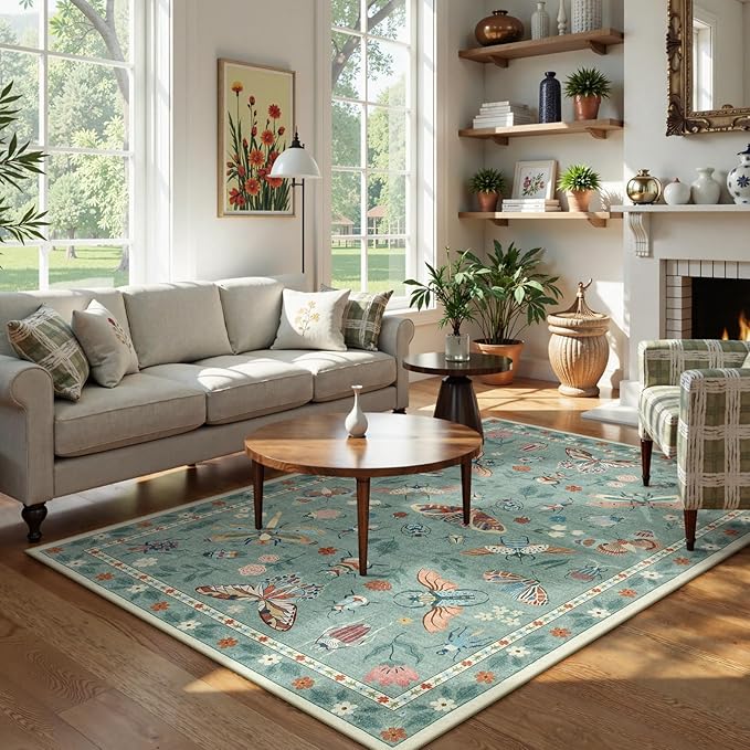 Lahome Insect Washable Small Area Rug, 3x5 Area Rug for Bedroom Living Room, Non-Slip Soft Accent Throw Carpet for Kitchen Office Entryway Bathroom Office, Green