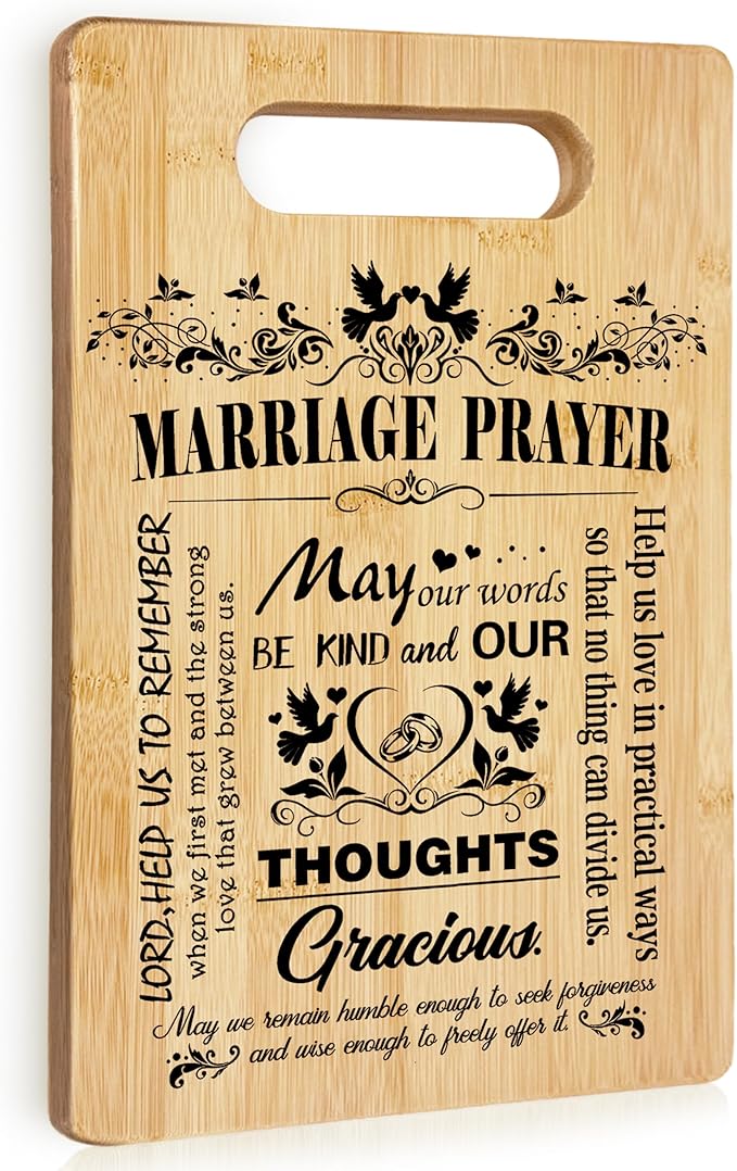 Christian Wedding Gifts for Couples 2025 - Bride and Groom, Newlyweds, Just Married, Honeymoon - Marriage Prayer Bamboo Cutting Board for Kitchen