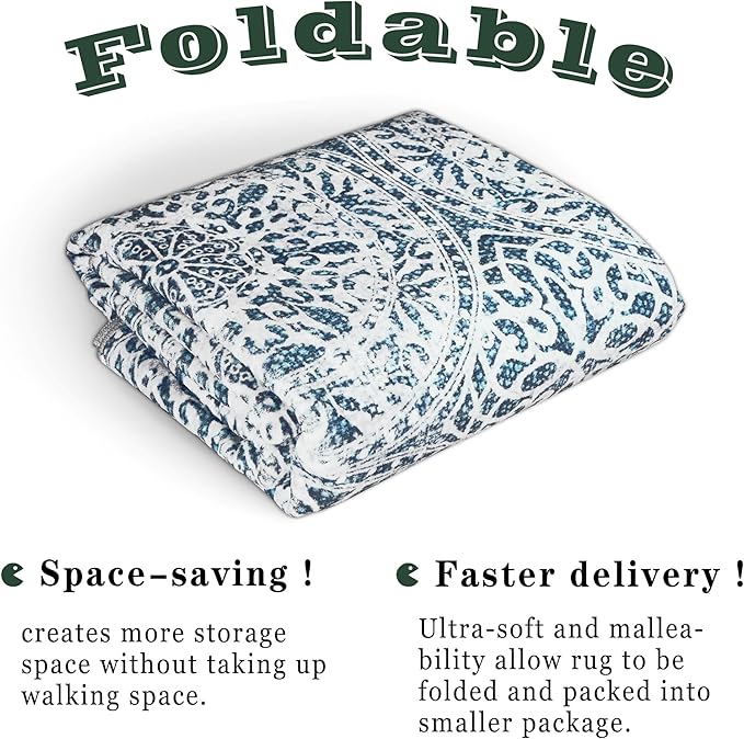 vivorug 6x9 Area Rugs, Ultra-Soft Washable Rug for Living Room Dinner Room Bedroom, Non-Slip Vintage Rug, Indoor Carpet Large Area Rug, Blue