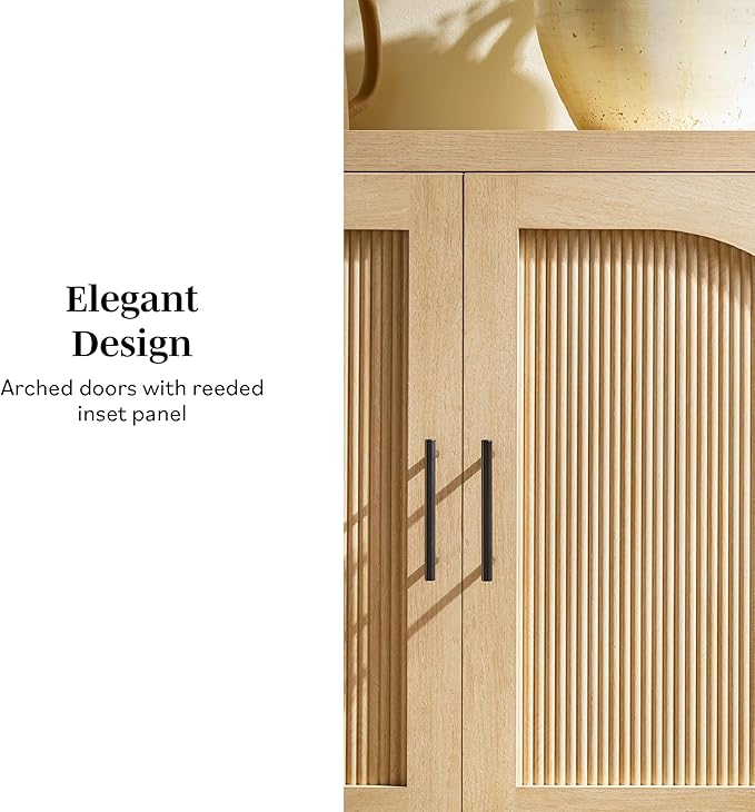 Walker Edison Sasha 4-Door Reeded Sideboard Buffet with Cord Management, 70 Inch, Coastal Oak