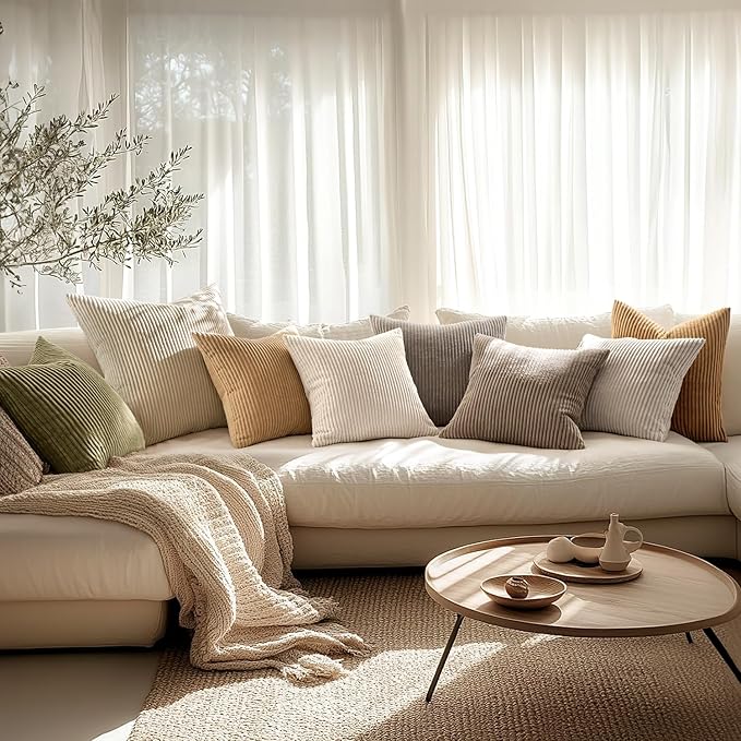 MIULEE Winter Pack of 2 Corduroy Pillow Covers Soft Soild Cushion Cases Decorative Square Throw Pillow Covers Cream White Pillowcases for Sofa Bedroom Car 12 x 20 Inch 30 x 50 Cm