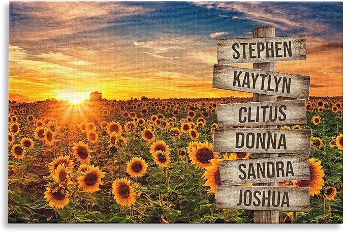 Dem Canvas Personalized Street Sign With Family Names Canvas, Unique Gift Custom Multi-Name Canvas, Wooden Sign, Sunflower Family Customized