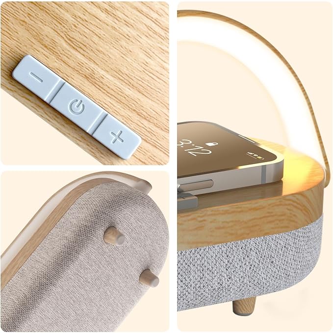 Nightstand Lamp with Wireless Charger,Unique Gifts for Women 4 in 1 Touch Bedside Lamp,Bluetooth Speaker Lamp,Portable Phone Holder,Dimmable LED Night Light Birthday Gifts for Her, Him, Mom,Dad