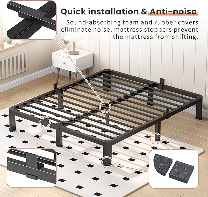 10 Inch King Heavy Duty 3500 lbs Bed Frame with Round-Corner Legs & Anti-Squeak Design – Quick Assembly Metal Platform, No Box Spring Needed