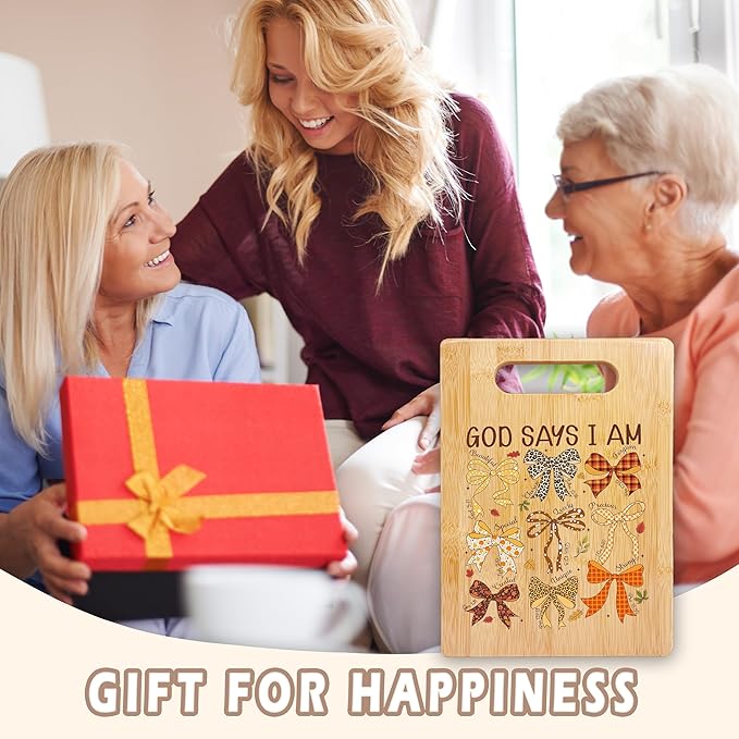 SPBL&L God Says I Am Christian Fall Cutting Board, Christian Kitchen Decor, Coquette Bow Autumn Thanksgiving Decorative Bamboo Cutting Chopping Board for Kitchen