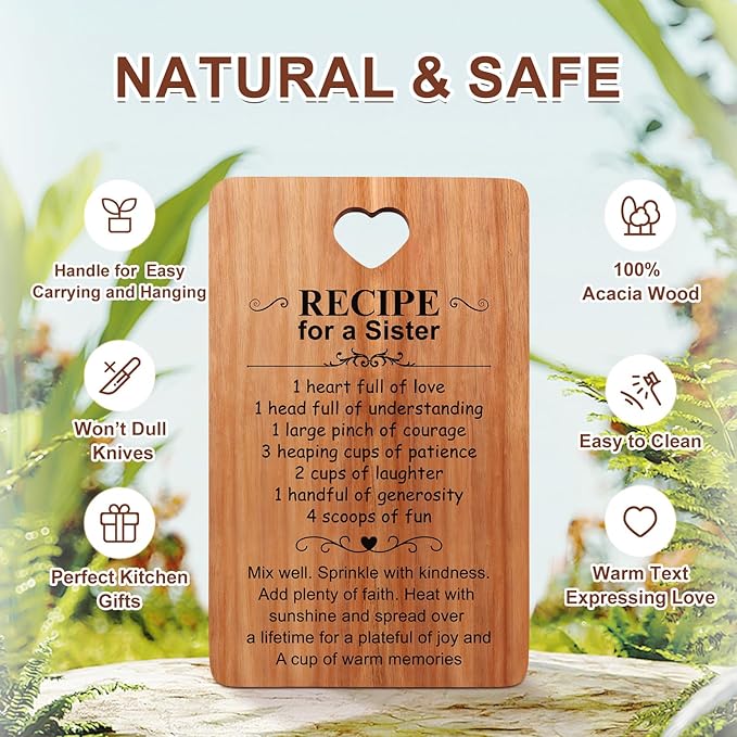 Birthday Gifts for Sister Wooden Charcuterie Boards Unique Christmas Decor Kitchen Gifts for Sister Mothers Day Wedding Gift for Soul Sisters Cutting Board BFF Gifts Xmas Presents