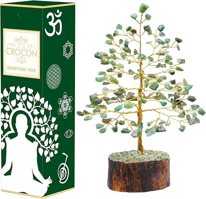 "Green Aventurine Healing Crystal Tree Bonsai, Desk Decor for Women Room & Office Decor Spiritual Gift Meditation Crystals for Home room decor cute house warming gifts for women Mom Birthday 7-8"""