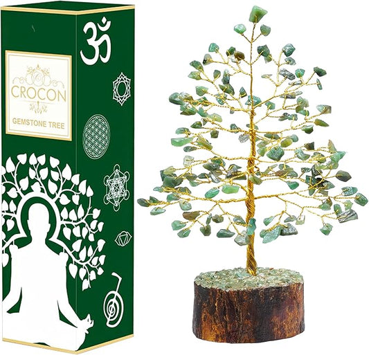 "Green Aventurine Healing Crystal Tree Bonsai, Desk Decor for Women Room & Office Decor Spiritual Gift Meditation Crystals for Home room decor cute house warming gifts for women Mom Birthday 7-8"""