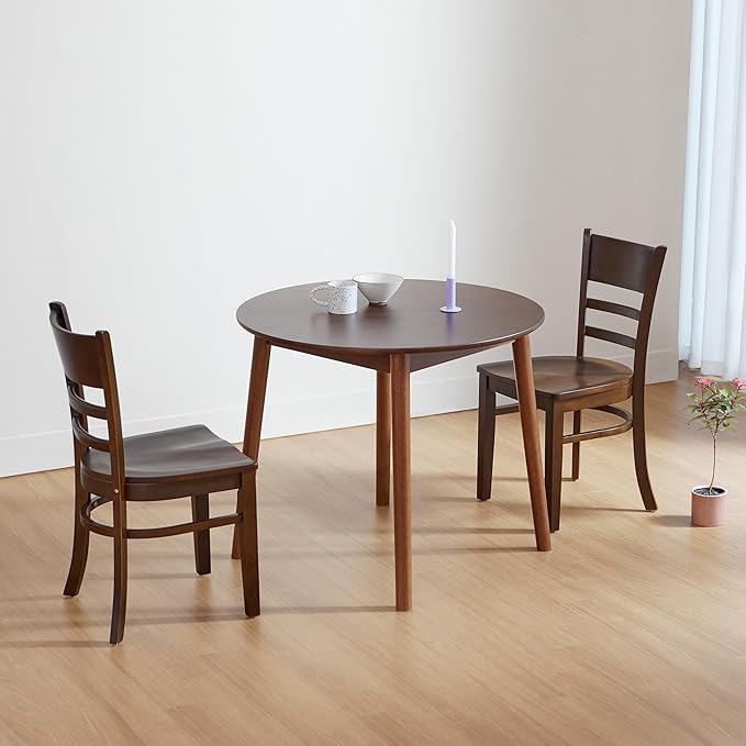 Livinia Aslan 35.4" Round Wooden Dining Table/Mid Century Modern Malaysian Oak Kitchen Table (Walnut)