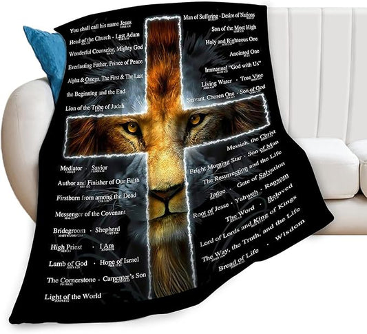 Christian Lion Blanket Scripture Jesus Throw Blanket Christian Gifts for Women Men Religious Blanket for Kids Adults Soft Warm Cozy Fleece Blanket for Couch Sofa Bed 60"x80"